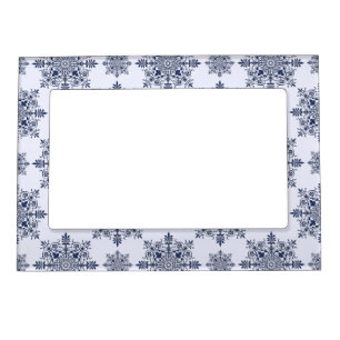 Blue Snowflake Damask Pattern Magnetic Frame