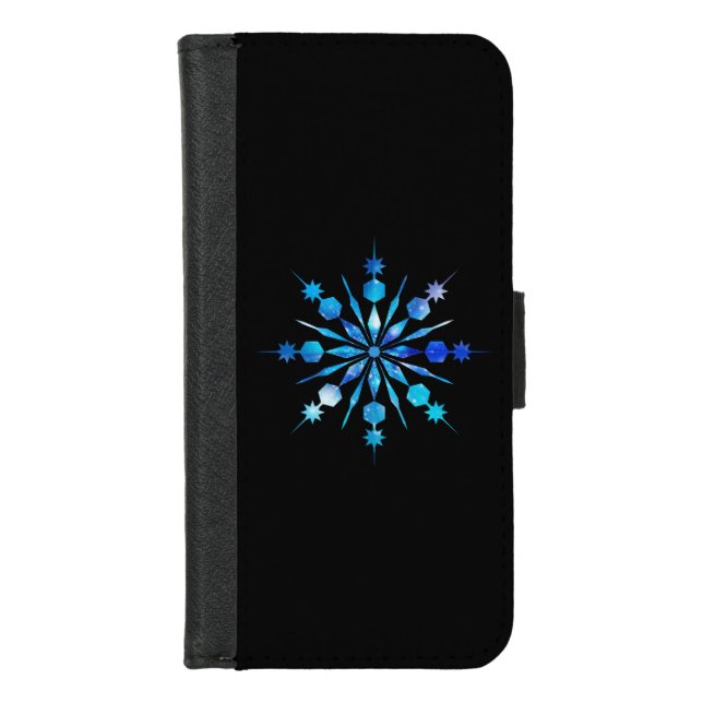 Blue Snowflake Design iPhone Wallet Case (Front)