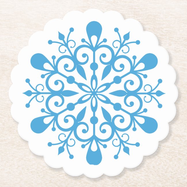 Blue Snowflake Design Paper Coaster