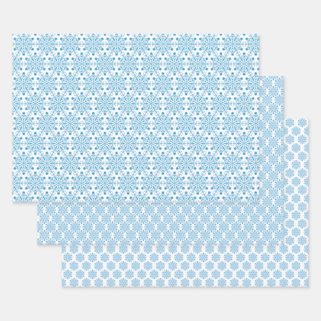 Blue Snowflake Design Wrapping Paper Sets