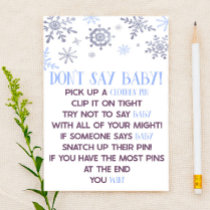 Blue Snowflake Don't Say Baby Shower Game Stationery