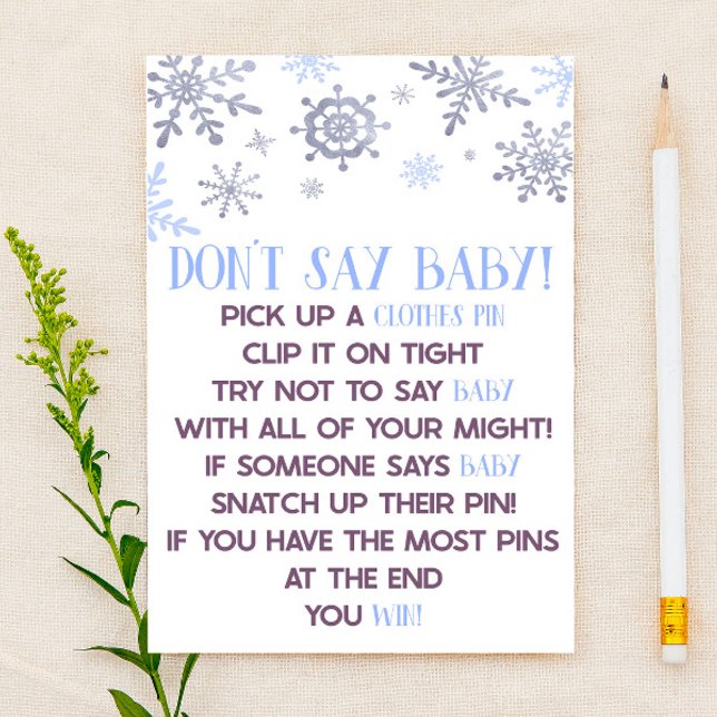 Blue Snowflake Don't Say Baby Shower Game Stationery (Creator Uploaded)