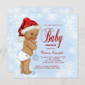 Blue Snowflake Ethnic Boys Christmas Baby Shower Invitation (Front/Back)