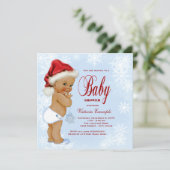 Blue Snowflake Ethnic Boys Christmas Baby Shower Invitation (Standing Front)