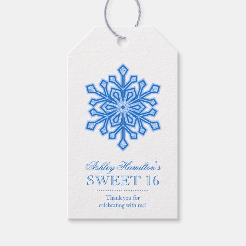 Blue Snowflake Faux Glitter Sweet 16 Winter Gift Tags