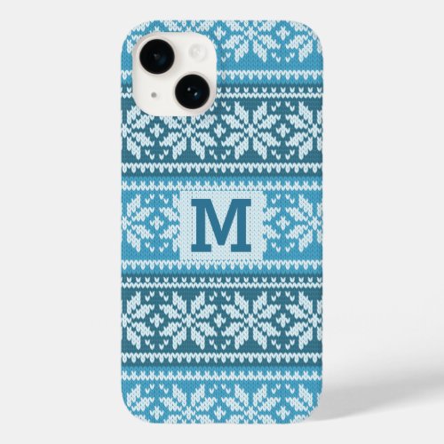 Blue Snowflake Faux Knit Sweater Pattern Monogram  Case_Mate iPhone 14 Case