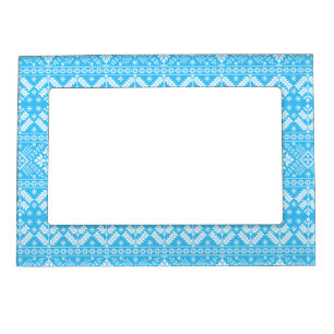 Blue Snowflake & Floral Fair Isle Christmas Magnetic Frame