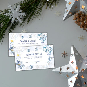 Blue Snowflake Flower Diaper Raffle Baby Shower  Enclosure Card