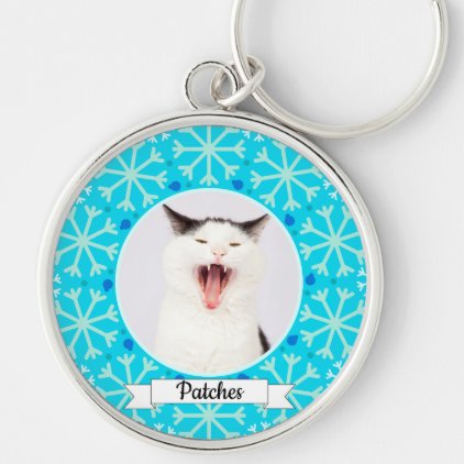 Blue Snowflake Frame Customizable Kitty Keychain