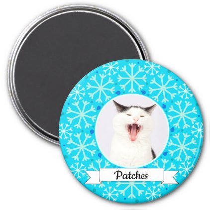 Blue Snowflake Frame Customizable Kitty Magnet