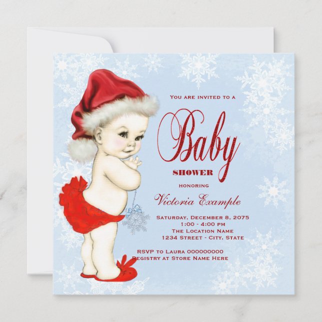 Blue Snowflake Girls Christmas Baby Shower Invitation (Front)