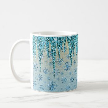 Blue Snowflake Glitter Design Coffee Mug by PaintedDreamsDesigns at Zazzle