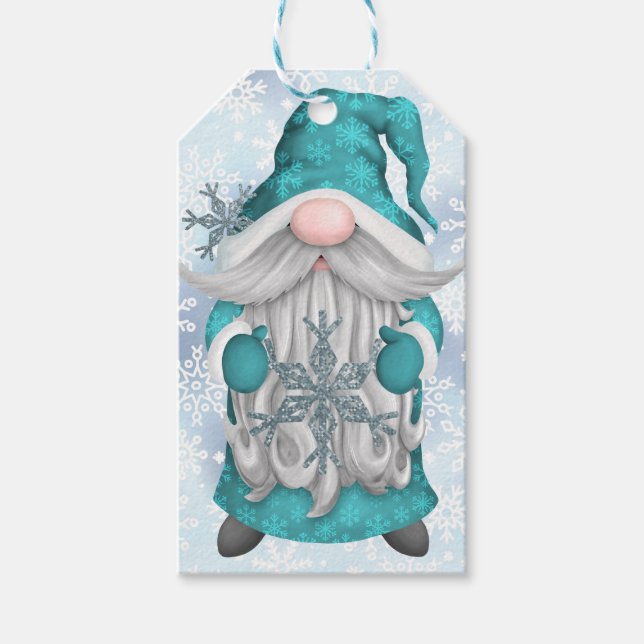 Blue Snowflake Gnome   Gift Tags (Front)