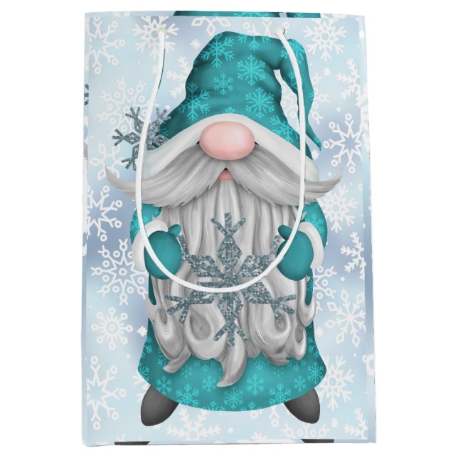 Blue Snowflake Gnome   Medium Gift Bag (Front)
