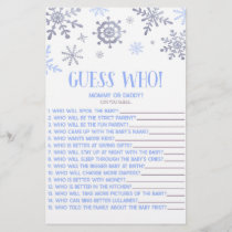 Blue Snowflake Guess Who! Baby Shower Game Stationery