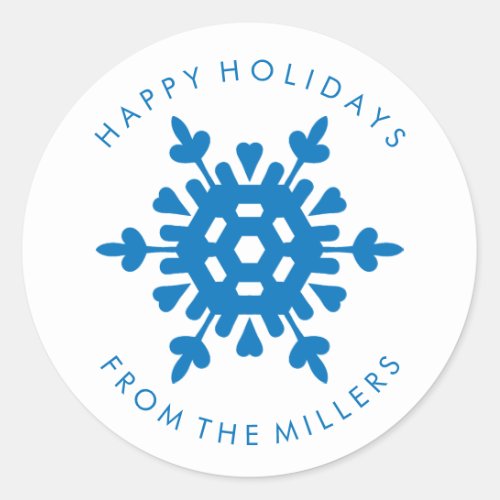 Blue Snowflake Happy Holidays Gift Sticker