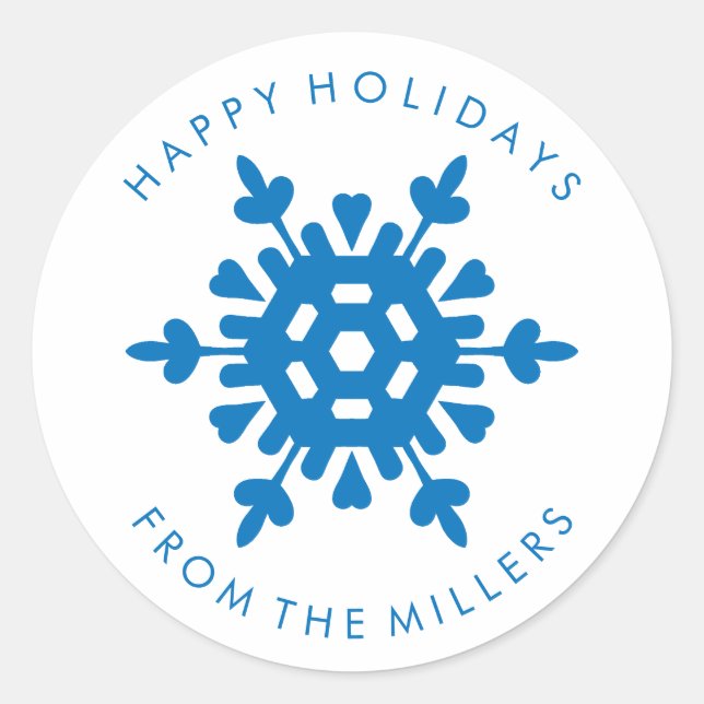 Blue Snowflake Happy Holidays Gift Sticker (Front)