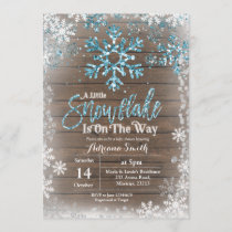 Blue snowflake is on the way baby shower invitation