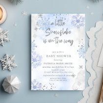 Blue Snowflake is on the way Winter Baby Shower Invitation