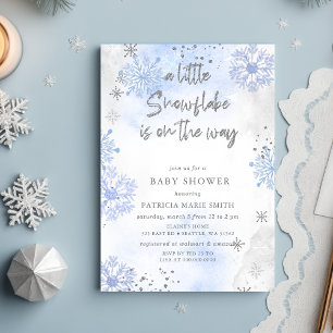 Blue Snowflake is on the way Winter Baby Shower Invitation