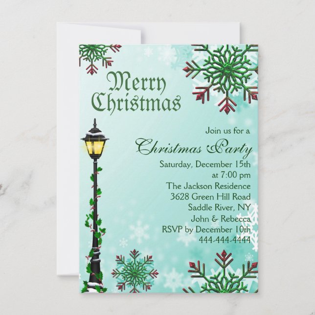 Blue Snowflake & Light Christmas Party Invitation (Front)