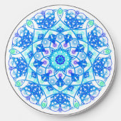 Blue Snowflake Mandala Boho Wireless Charger (Front)