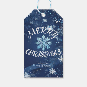 Blue Snowflake Merry Christmas Gift Tag Winter H