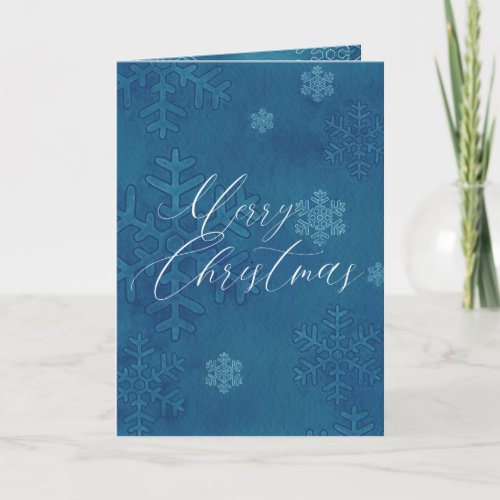 Blue Snowflake Merry Christmas Watercolor   Holiday Card