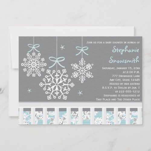 Blue Snowflake Mobile Crib Baby Shower Invitation