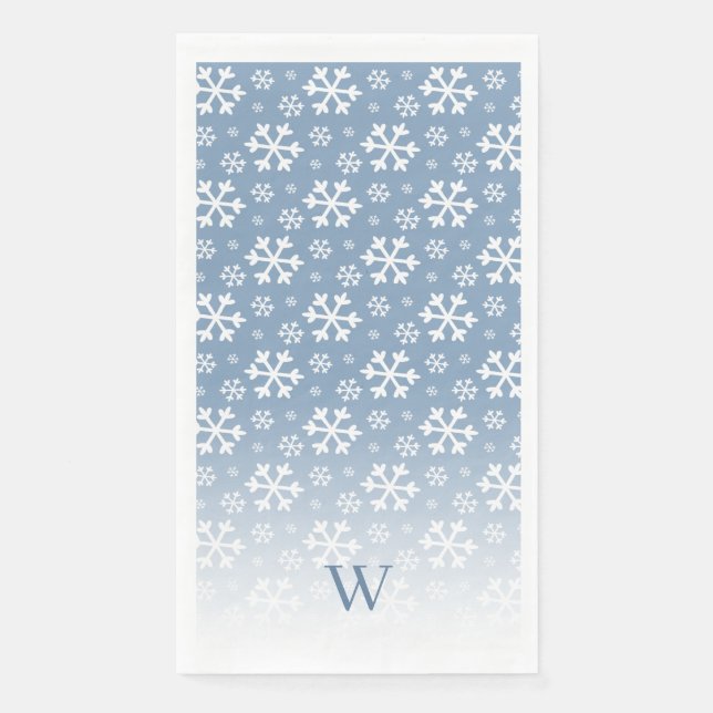 Blue Snowflake Monogram Paper Guest Towels (Front)