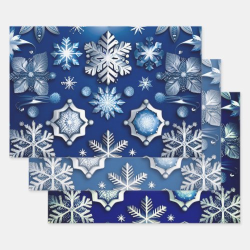 Blue Snowflake Motif Collection Wrapping Paper Sheets