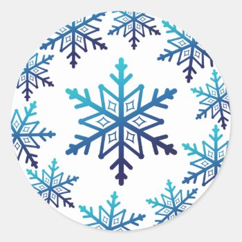 Blue Snowflake Noel Christmas Classic Round Sticker by csinvitations at Zazzle