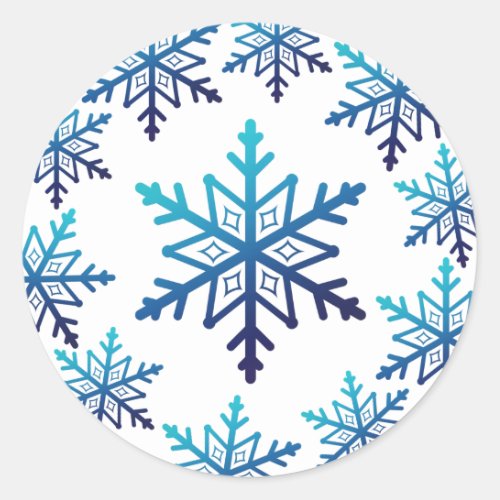 Blue Snowflake Noel Christmas Classic Round Sticker