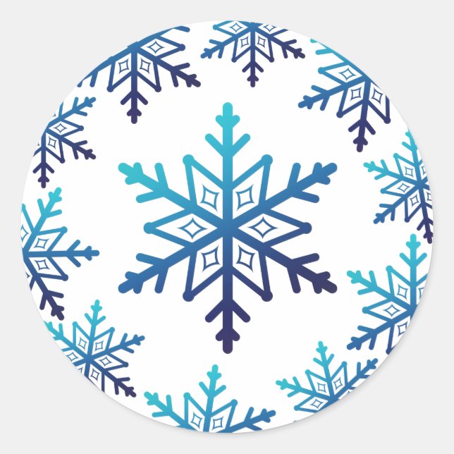 Blue Snowflake Noel Christmas Classic Round Sticker (Front)