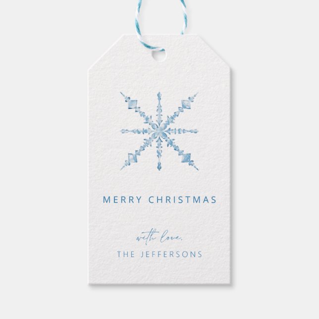 Blue Snowflake Nutcracker Christmas Gift Tag (Front)