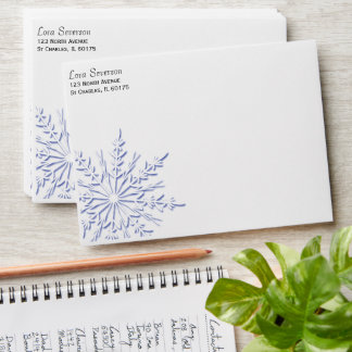 Blue Snowflake on White Envelope