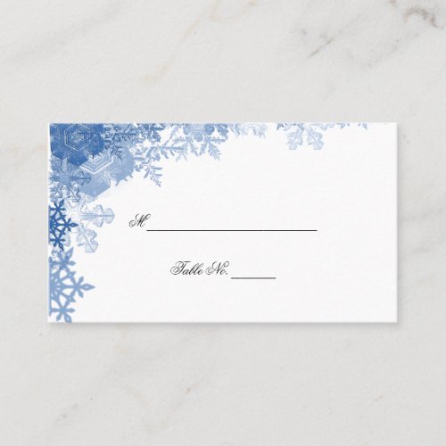 Blue Snowflake on White Wedding Place Cards Business Card
