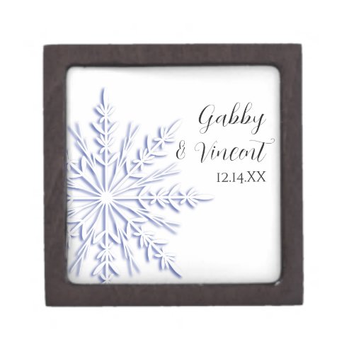 Blue Snowflake on White Winter Wedding Gift Box