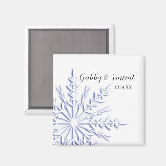 Blue Snowflake on White Winter Wedding Magnet