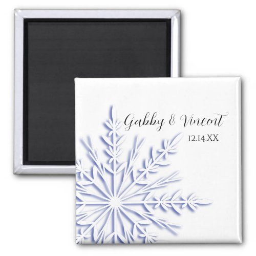 Blue Snowflake on White Winter Wedding Magnet