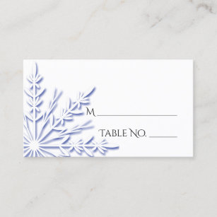 Blue Snowflake on White Winter Wedding Place Card