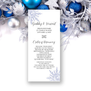 Blue Snowflake on White Winter Wedding Program