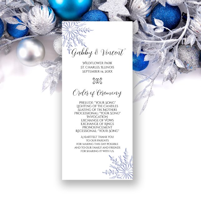 Blue Snowflake on White Winter Wedding Program (Creator Uploaded)