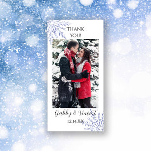 Blue Snowflake on White Winter Wedding Thank You Card