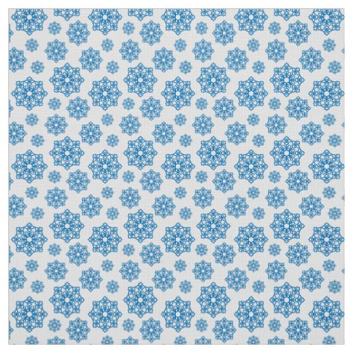 Blue Snowflake on white with fish scales pattern Fabric