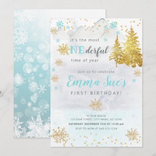 Blue Snowflake ONEderful Time of Year Birthday  Invitation