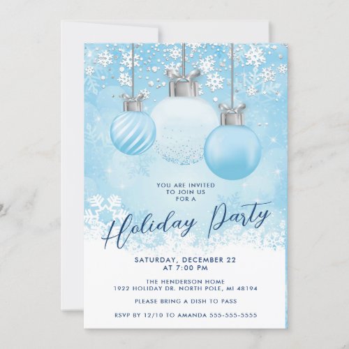 Blue Snowflake Ornament Christmas Party Invitation