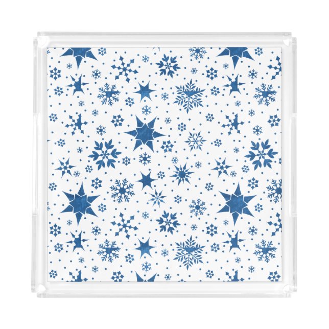 Blue Snowflake Pattern Acrylic Tray (Front)