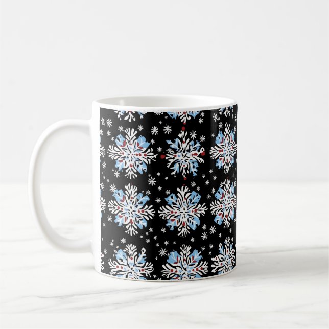 Blue Snowflake Pattern Coffee Mug (Left)