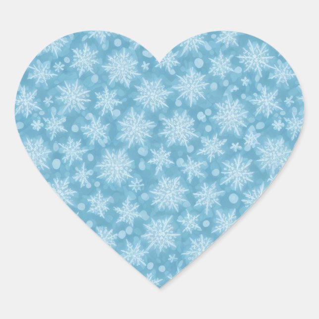 Blue Snowflake Pattern Heart Sticker (Front)